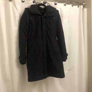 TNA charcoal grey Verbier winter jacket w fur hood, size Small, excellent cond